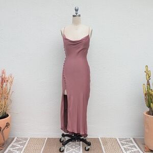 Zara Dusty Rose Midi Slip Dress with Button Detail Size Small